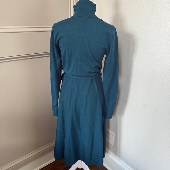 Vince Camuto Teal Turtleneck Long Sleeve Sweater Dress Tie Waist Size L - Picture 3 of 5